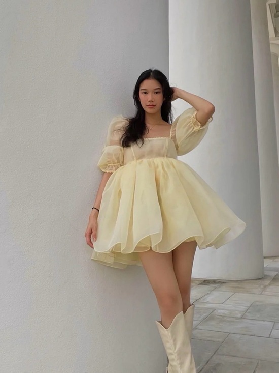 Selkie Dresses & Skirts - Selkie Pale baby Banana Yellow Puff-Sleeve Babydoll Mini Dress